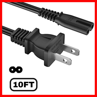 2 Prong Smart TV Power Cord 10FT, AC Power Cable for Samsung LG TCL Hisense