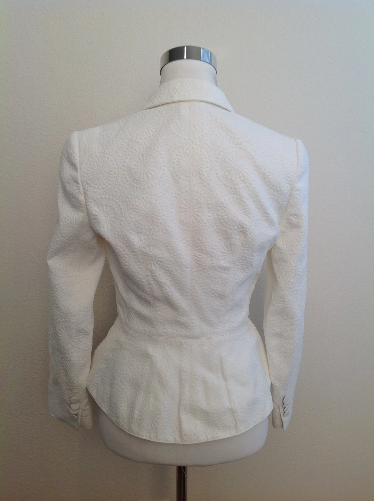 Giacca Alexander McQueen 40 bianca stampa peplo donna collo ala italiana