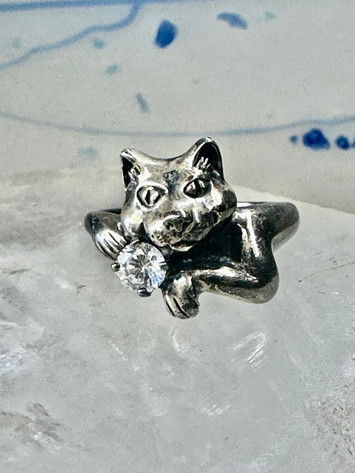 Anillo Gato Sonriente Cristal Circonita cúbica KBN Kabana Banda Talla 5 Plata de Ley Mujeres Niñas Foto 2 de 4