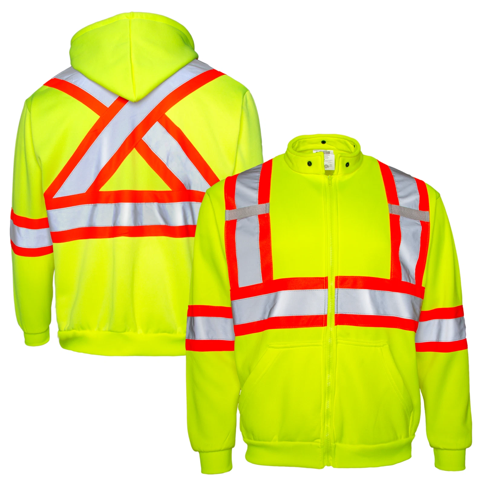 Men's High Visibility Safety Hoodie Sweater Yellow with X on back Jorestech