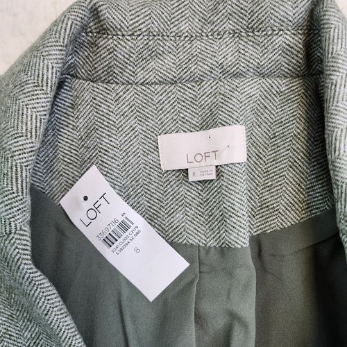 NEU Loft Blazer Jacke S Fischgrät salbeigrün Ellenbogen Patches gefüttert Old Money - Bild 5 von 9