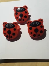 LOT of 3: Lady Bug designed Hard Plastic Power Clip (metal Spring Loaded)