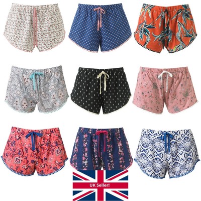Women's Lightweight Summer Sleep Shorts Loungewear Pom Pom Or Beach Cover Up