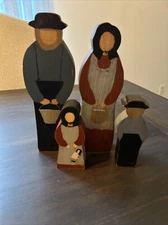 Americana folk art wooden family colonial four pieces handmade