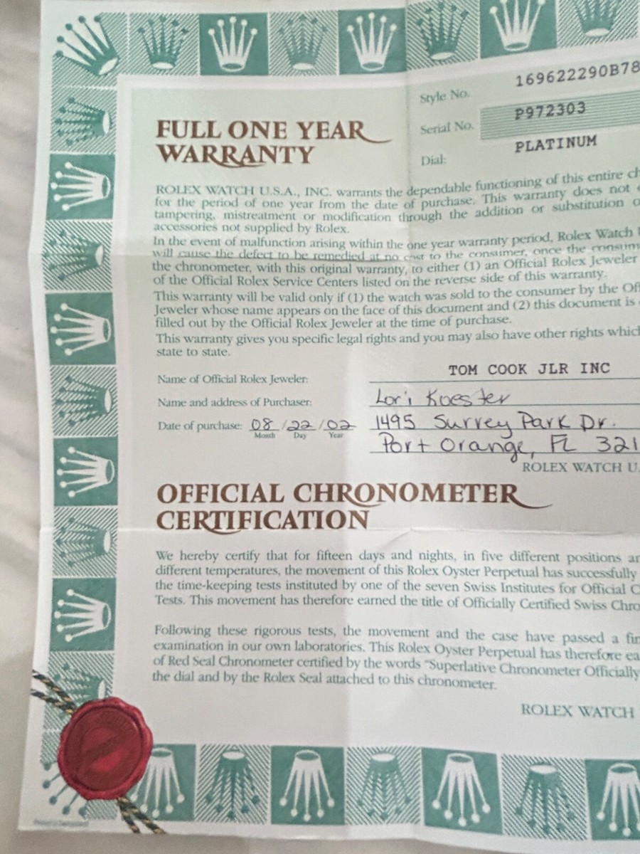 100% original Rolex reference 169622 Paper from P serie 2002
