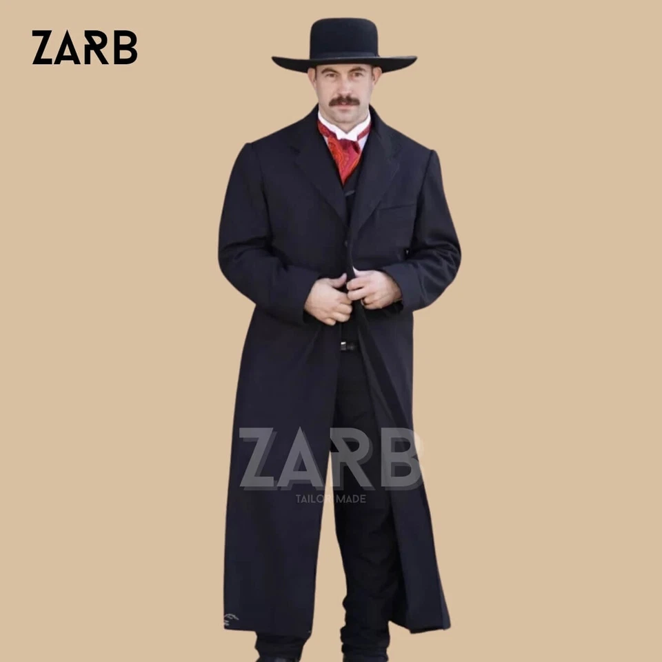 Men's Black Victorian Rifle Coat 19th Century Western Frock Long Jacket ZARB - Image 3 of 4