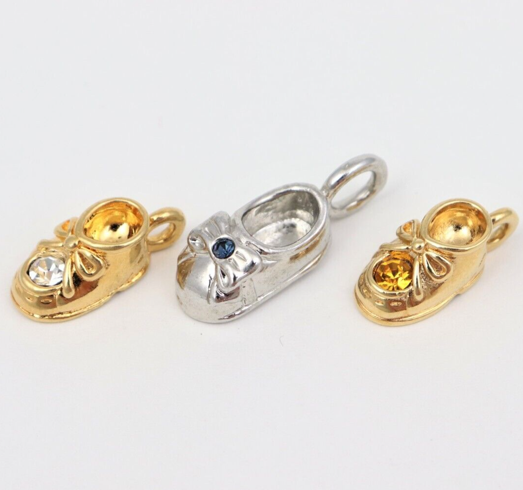 VTG Baby Shoe Charms W/ Birthstone Gold & Silver April November