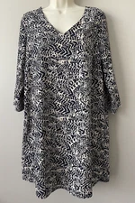 SIENNA SKY Black & Beige 3/4 Sleeve Shift Dress Lined Keyhole Button Size Lg EXC