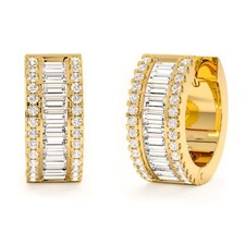 Yellow Gold 925 Sterling Silver Post Cubic Zirconia Baguette Hoop Earrings