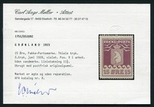 Greenland 1915 Parcel Post 15 &oslash;re violet 1928 3rd Print Perforated 11 1/2 MNH XF