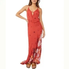 Free People Get To You Printed Maxi Dress Sundress Scarlet Combo New