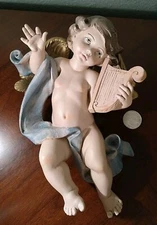 11" Cherub Angel Cupid Playing Harp Lyre Wall Decor Hanging Made In Italy