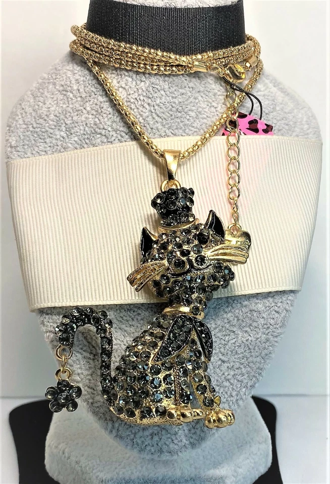 BETSEY JOHNSON COLGANTE PISCINA SALÓN GATO CRISTALES GRISES (UNA CADENA DE ORO CON ETIQUETA) Foto 3 de 4