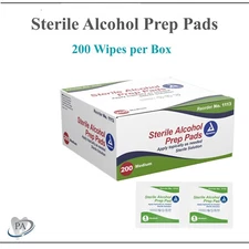 Box of 200 DYNAREX STERILE MEDIUM ALCOHOL PREP PADS SWABS WIPES Ships Fast USA