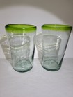 Set of 2 Glass Tumblers with Lime Green Rim Mexico  Pontil  6" — photo 1