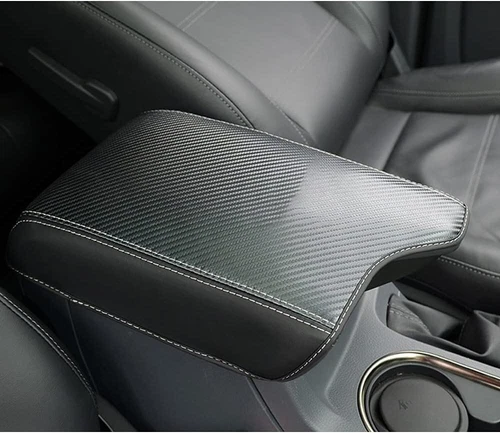 White Stitch Carbon Fiber Pattern Leather Center Armrest Cover Fits 19-23 Ranger