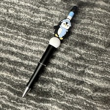 Beaded Pen Penguin Ink Pen Black Ink Holiday Winter Blue Scarf Handmade Cute