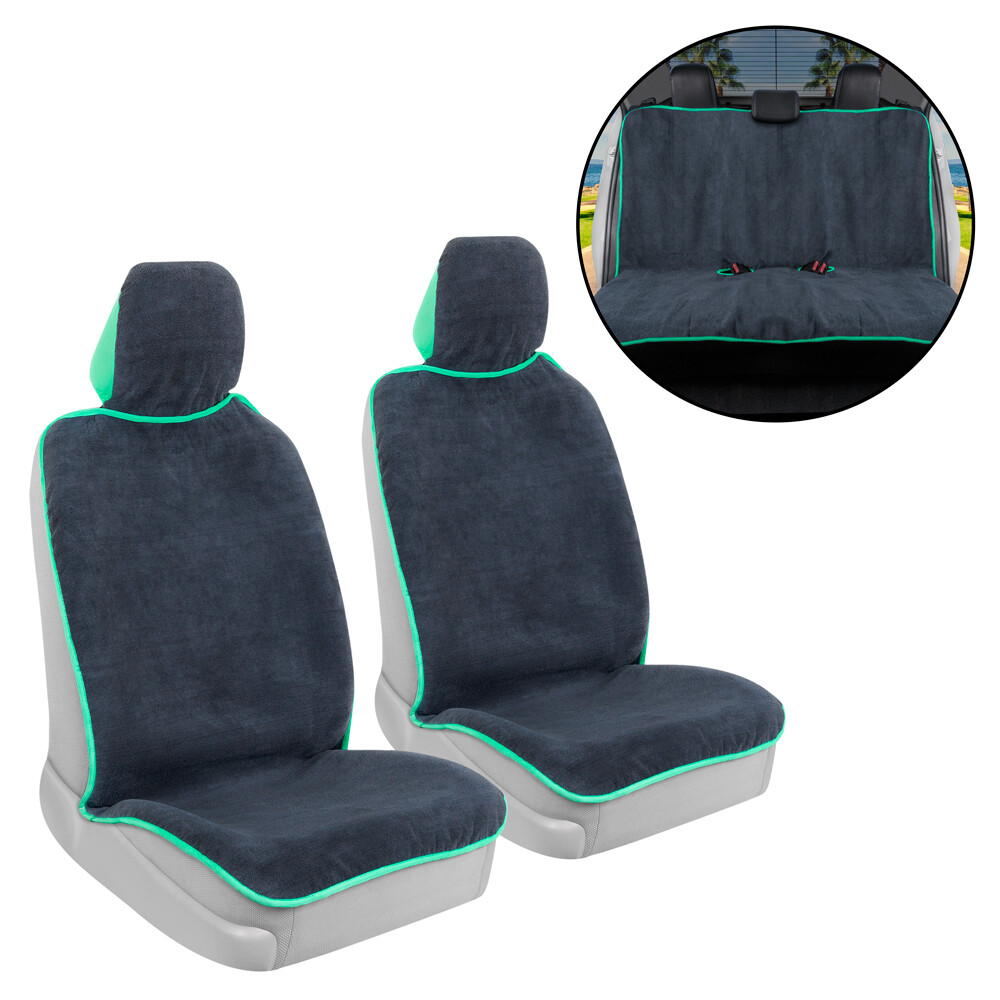 Full Set Front and Rear Towel Car Seat Covers - Waterproof Material Mint Trim