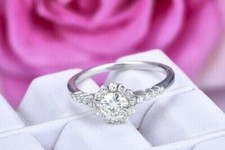 White Moissanite 1.90Ct Round Cut Halo Engagement Ring White Gold Finish Size 8