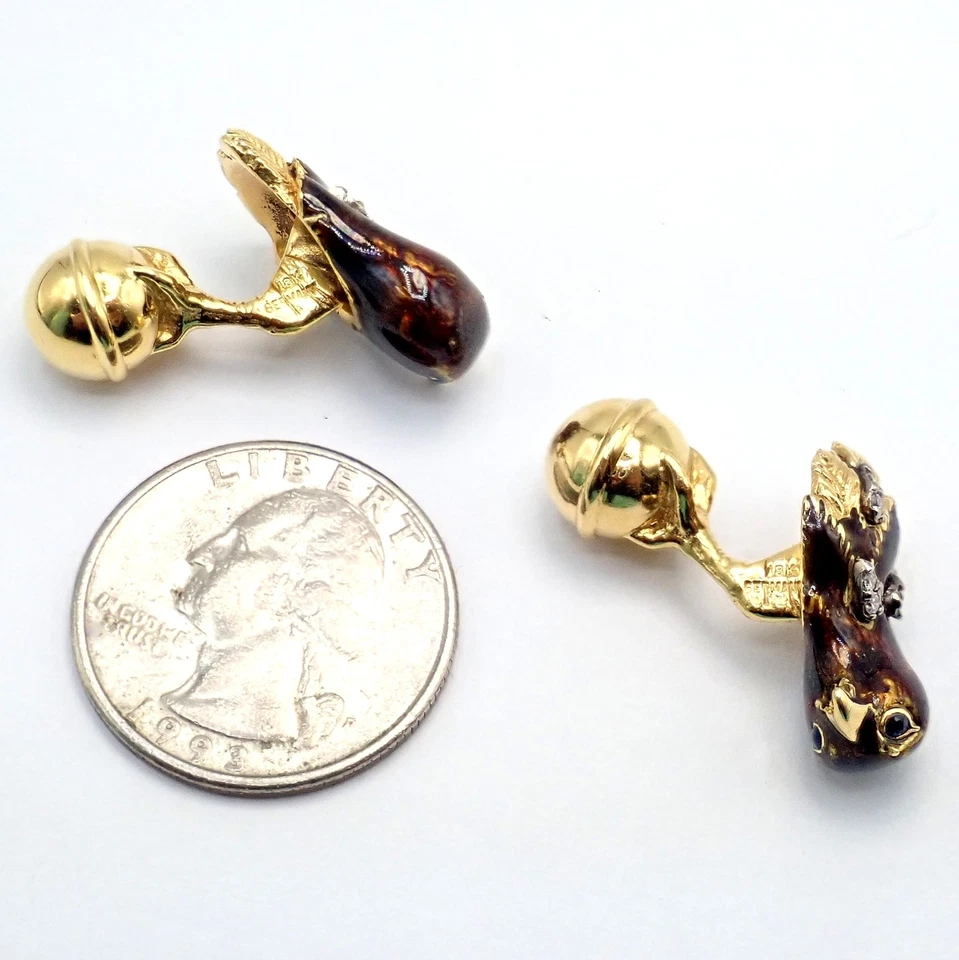 Gemelos vintage Tiffany & Co. oro amarillo de 18 k esmalte diamante halcón águila pájaro Foto 3 de 4