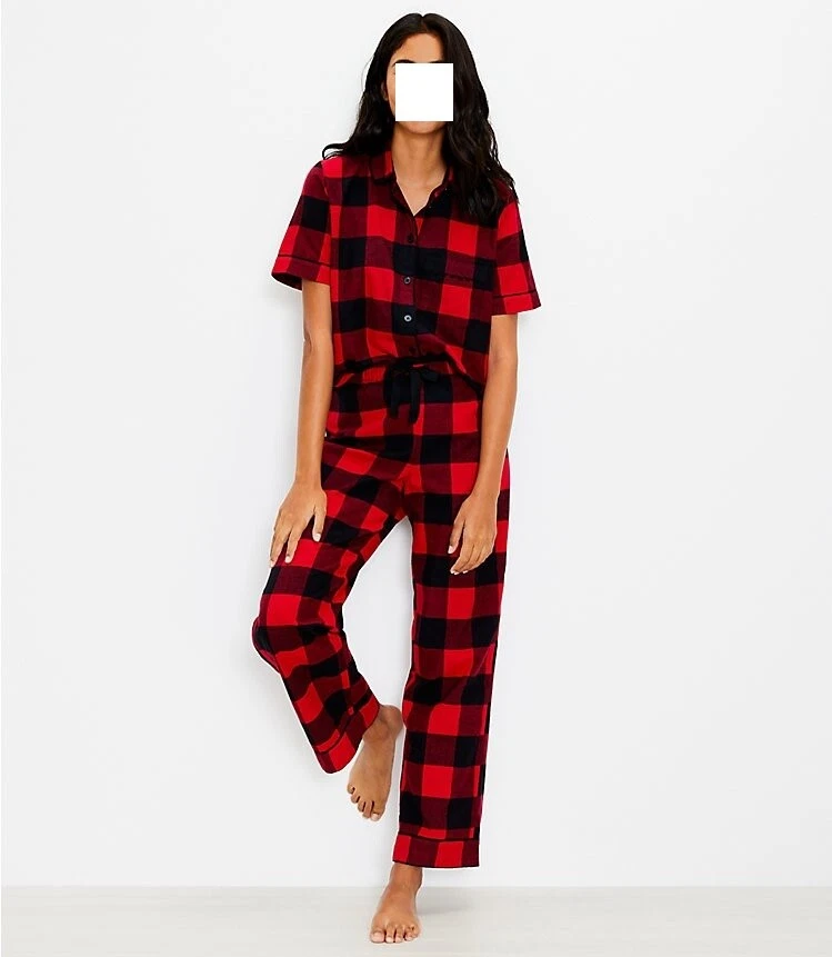 AT LOFT Buffalo Plaid Pajama Top & Pant SET ~ Red & Black ~ Sz Medium ~ NWT