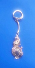 Vintage Gold Tone Black Dog Keychain with Clear White Stones