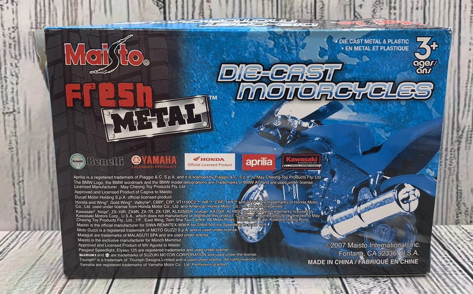 Maisto Fresh Metal Aprilia RSV Diecast Motorcycle Blue Rims 1/18 New 2007 - Image 3 of 4