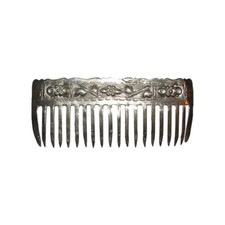 Antique Inspired Chinese Long Short Hair Comb with Flowers and Leaves