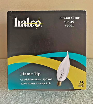 Halco 2001 CFC15 Clear 15W 130V Flame-Tip Candelabra Base Light Bulb Lot of 24