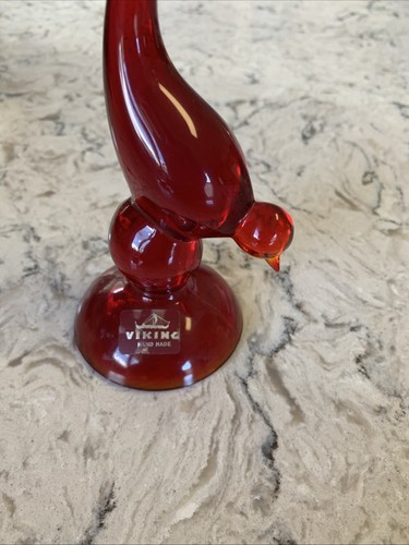MCM MID CENTURY MODERN VIKING GLASS LARGE LONG TAIL BIRD RUBY RED 9 ” GLOWS - Picture 4 of 13