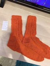 Handgestrickte Socken Wolle Strümpfe Handarbeit 42/43 27,5 cm Muster Orange
