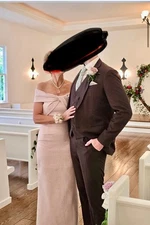 Teri Jon by Rickie Freeman Metallic Off-the-Shoulder Gown - Ice Pink -Sz 10