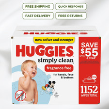 Huggies Simply Clean Unscented Baby Wipes 18 pk 1152 Wipes Free Shipping