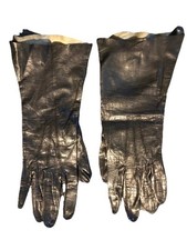Vintage Kid Leather Gloves Womens 6.75 Black Soft Thin Black Unlined Classic