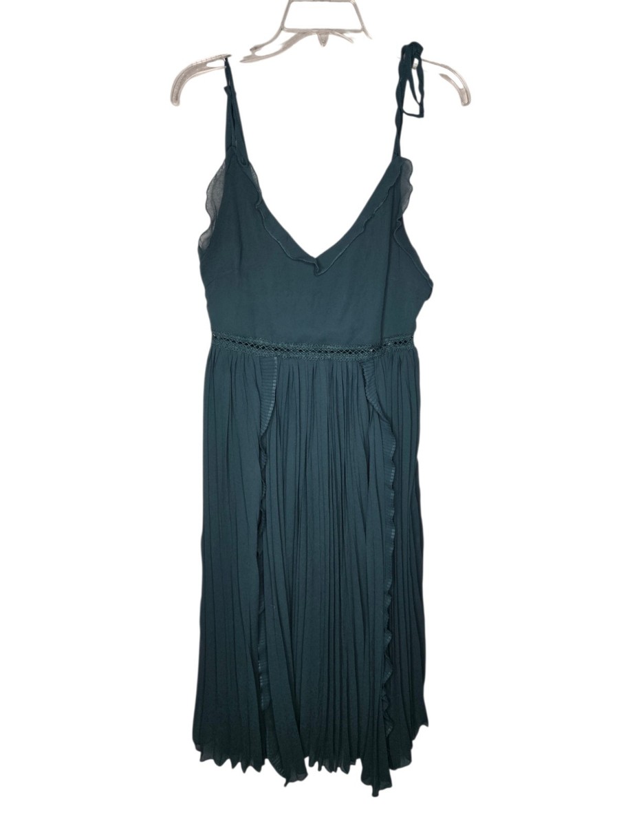 emerald green frill detail pleated midi dress Mickenna Sweetheart Frill Midi Dress
