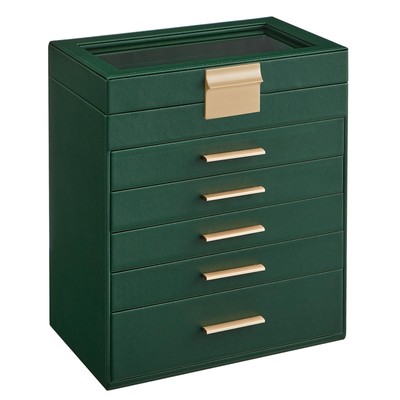 SONGMICS JEWELRY BOX, 6-LAYER STORAGE, MODERN STYLE - FOREST GREEN/GOLD