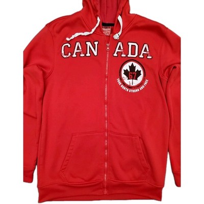  Canada Hoodie Medium Full Zip  The North Strong and Free  Red w/ maple leaf