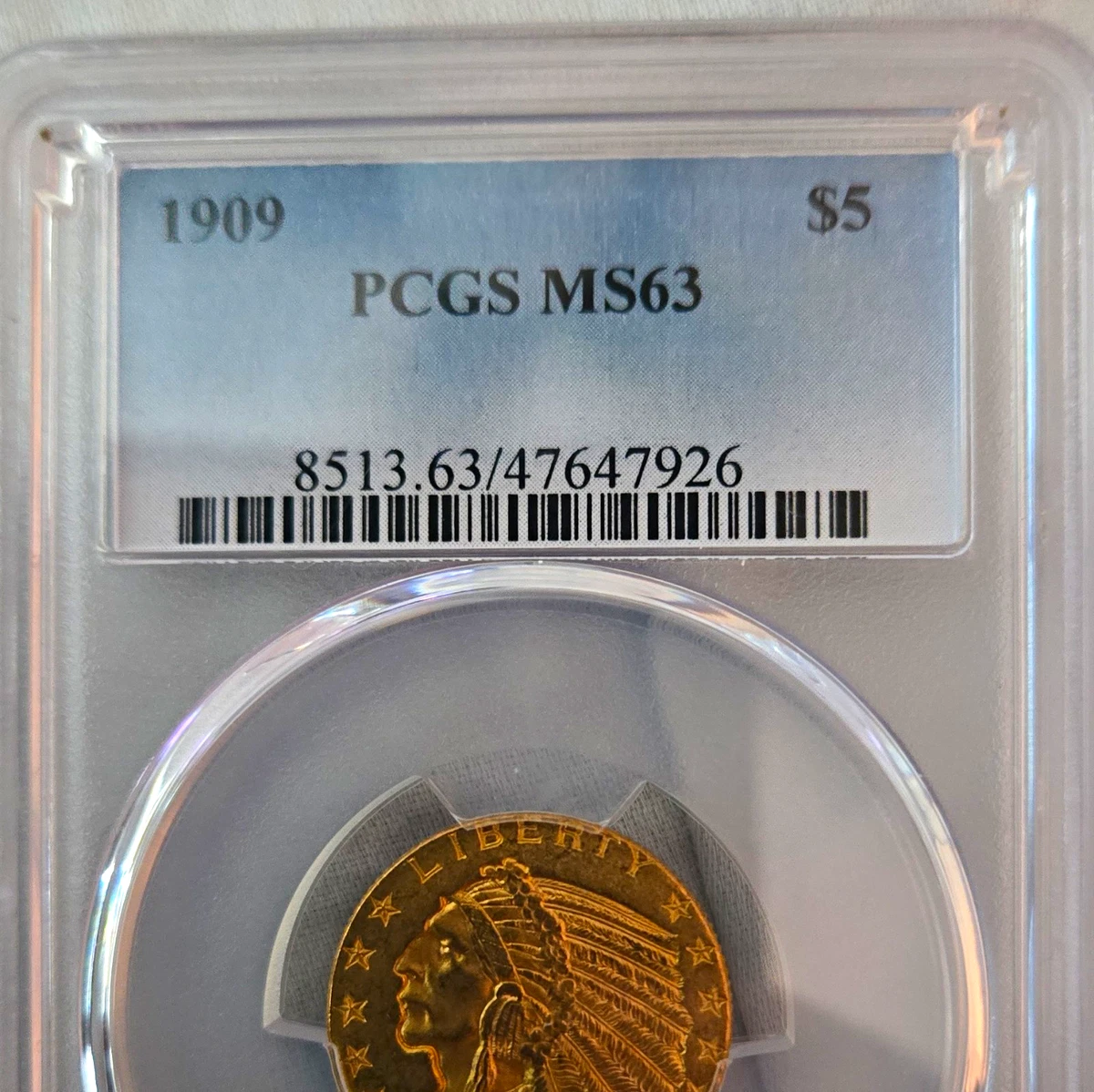 MS 63 Graded 1909 Year Half Eagle $5 US Gold Coins (Pre - 1933