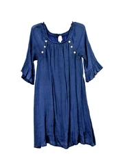 Naif Crinkle Gauze Blue Sz L Dress Ruffle Sleeve Boho Cottagecore