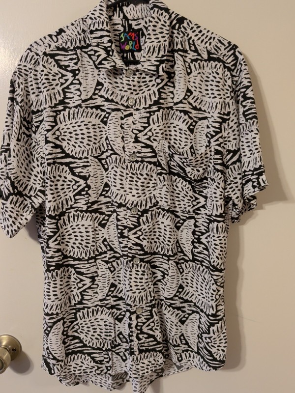 Jams World Mens Shirt Black And White Abstract Fish Medium