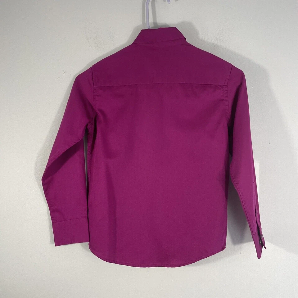 Camisa de vestir Calvin Klein satén para niños fucsia oscura mangas largas abotonadas talla 8 Foto 2 de 4