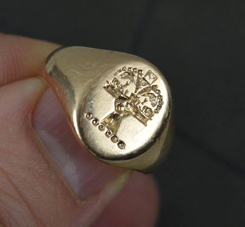 Victorian 15ct Rose Gold Crown Intaglio Seal Signet Ring - Afbeelding 9 van 9