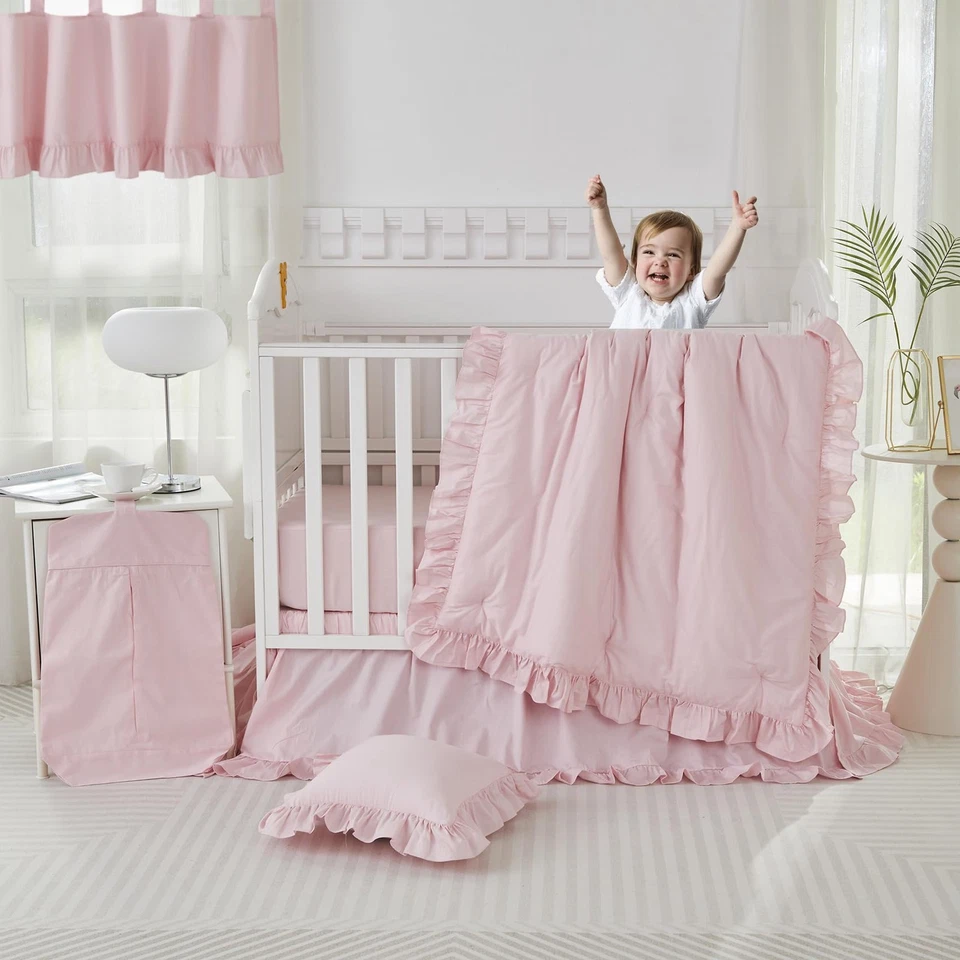 Комплекты постельного белья для детской кроватки для девочек и мальчиков Farmhouse | комплект из 3 предметов розовый руф... - Изображение 3 из 4