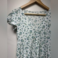 Blue and White Floral V-Neck Button Dress M