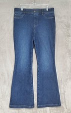 Spanx Pull On Flare Jeans XL TG Blue Med Wash Stretch Bootcut Hi Rise Denim EUC