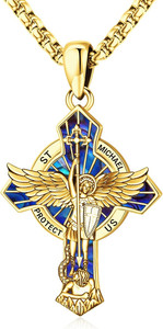 Authentic St Michael Cross Necklace for Men Women Gold Plated 925 Sterling Silver Pendant
