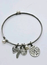 Tree of Life Charm Bracelet Crystal Beaded Silver tone OSFM