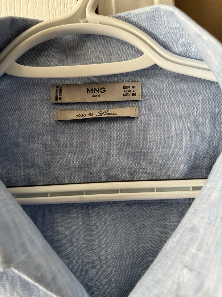 Camisa con botones 100 % lino MNG para hombre S azul manga larga Foto 3 de 4