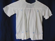 1940s Baby Dress-White-Embroidered Blue Bows/Pink Flowers-Chest 26"-DARLING