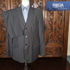 Italia Uomo 2 Piece Suit Mens 44XL 36X35 Brown Stripe 3 Button DV Reda Wool